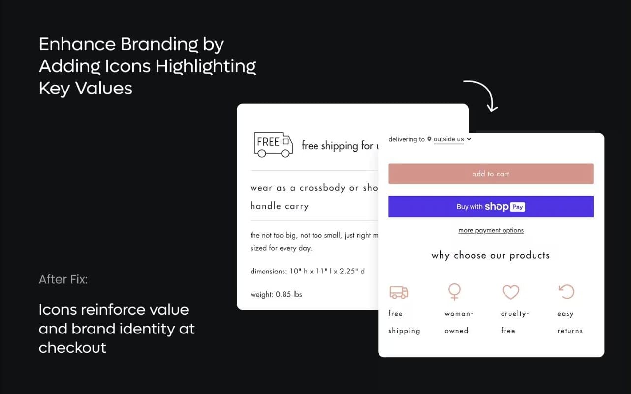 Live Zenyt spotlight for shortyLOVE: Enhance Branding by Adding Icons Highlighting Key Values like 'Woman-Owned' and 'Cruelty-Free'