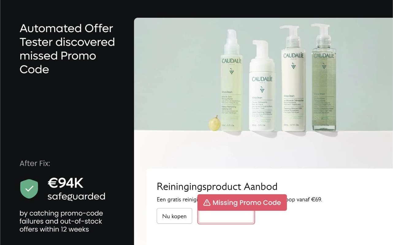 Live Zenyt spotlight for Caudalie: Broken Offer Link & Missing Coupon Found Just Before Major Campaign Launch