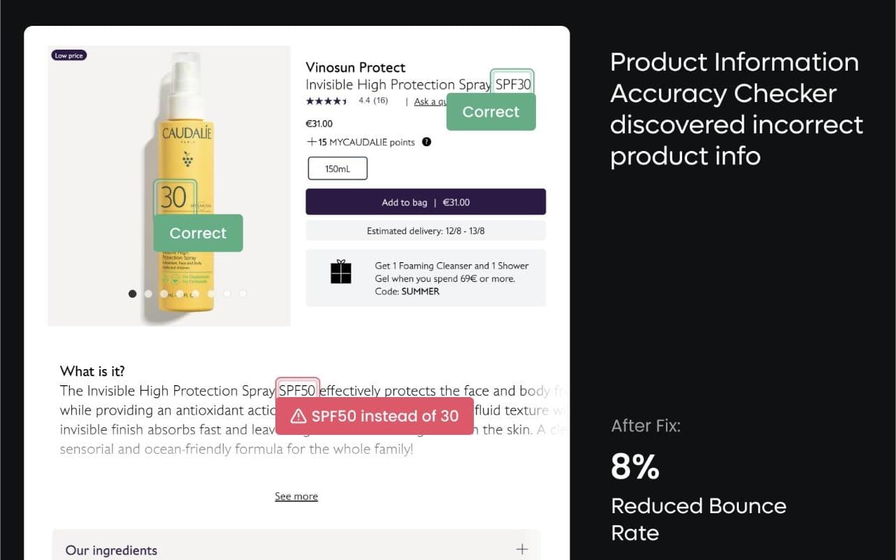 Live Zenyt spotlight for Caudalie: SPF Mismatch Found Between Product Badge and Description