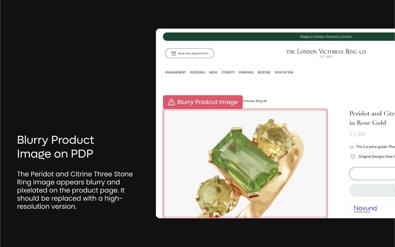 Live Zenyt spotlight for London Victorian Rings: Blurry Product Image on PDP